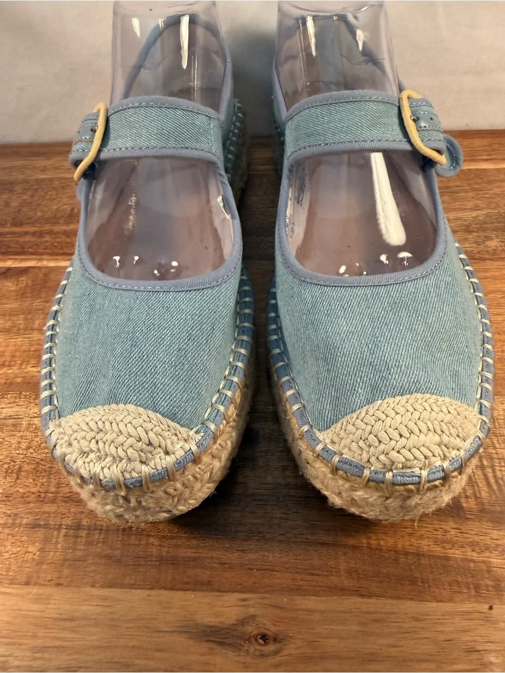 American Eagle Outfitters Blue Denim Platform Espadrilles with Buckle Size 10
